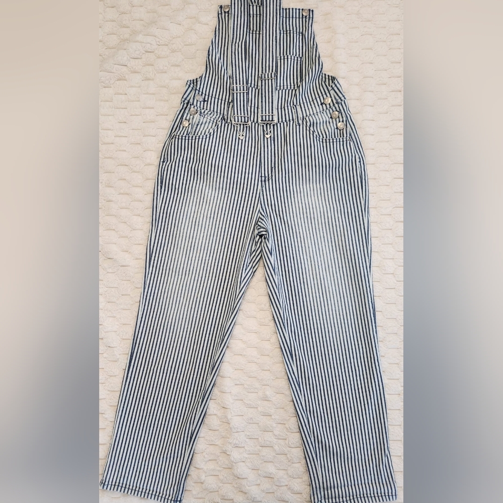 Kensie Jeans Woman's Hickory Stripe Denim Overalls